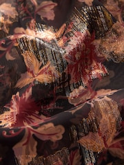 Red/Black Floral Print Metallic Ruffle Tie Neck Long Sleeve Blouse - Image 6 of 6