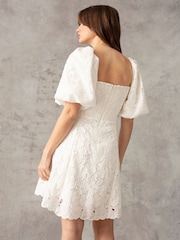 Ro&Zo White Lace Puff Sleeve Square Neck Dress - Image 2 of 9