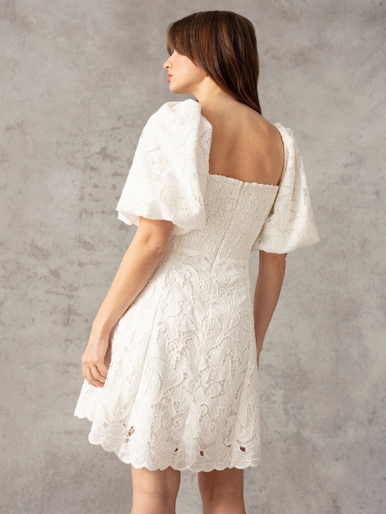 Ro&Zo White Lace Puff Sleeve Square Neck Dress - Image 2 of 9