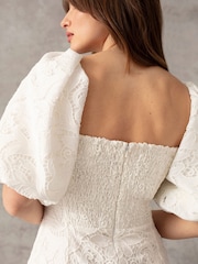 Ro&Zo White Lace Puff Sleeve Square Neck Dress - Image 3 of 9