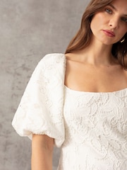 Ro&Zo White Lace Puff Sleeve Square Neck Dress - Image 5 of 9