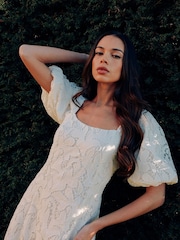 Ro&Zo White Lace Puff Sleeve Square Neck Dress - Image 8 of 9