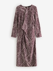 Berry Red Animal Print Twist Waist Long Sleeve Midi Dress - Image 4 of 5
