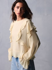 Ecru Ruffle Long Sleeve Blouse - Image 1 of 7