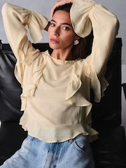 Ecru Ruffle Long Sleeve Blouse - Image 3 of 7