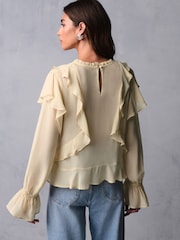 Ecru Ruffle Long Sleeve Blouse - Image 4 of 7