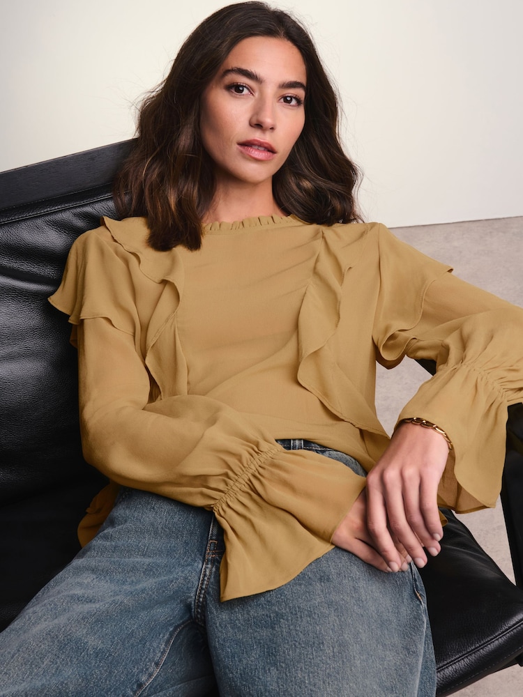Olive Green Ruffle Long Sleeve Blouse - Image 2 of 8