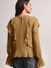 Olive Green Ruffle Long Sleeve Blouse - Image 4 of 8