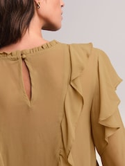 Olive Green Ruffle Long Sleeve Blouse - Image 6 of 8