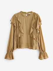 Olive Green Ruffle Long Sleeve Blouse - Image 7 of 8