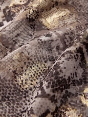 Brown Snake Print Metallic Ruffle Tie Neck Long Sleeve Blouse - Image 6 of 6