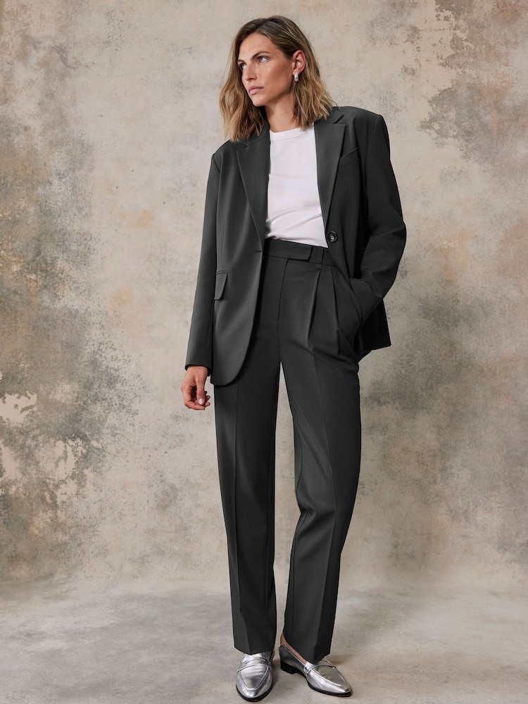 Mint Velvet Grey Pleated Tailored Trousers - Image 1 of 8