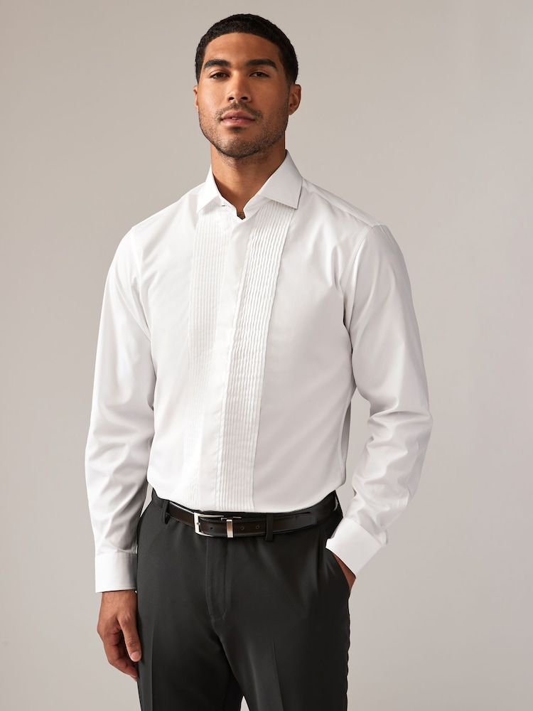 Joules White Pleated Bib Front Dress Shirt - Image 1 of 7