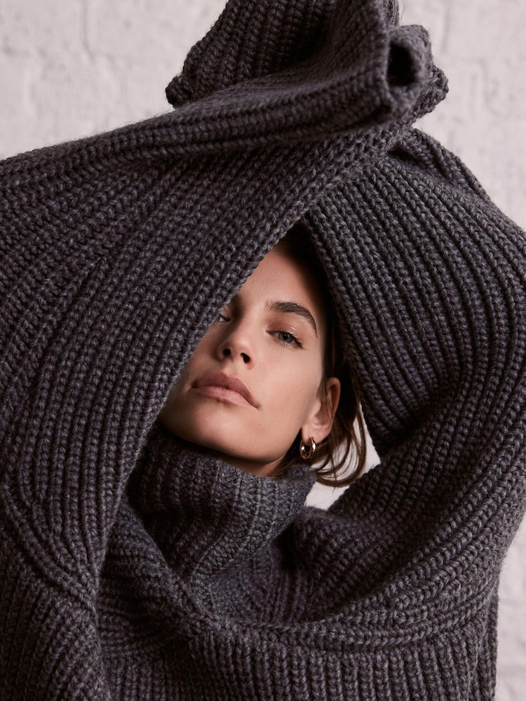 Mint Velvet Grey Chunky Knit Jumper - Image 2 of 4