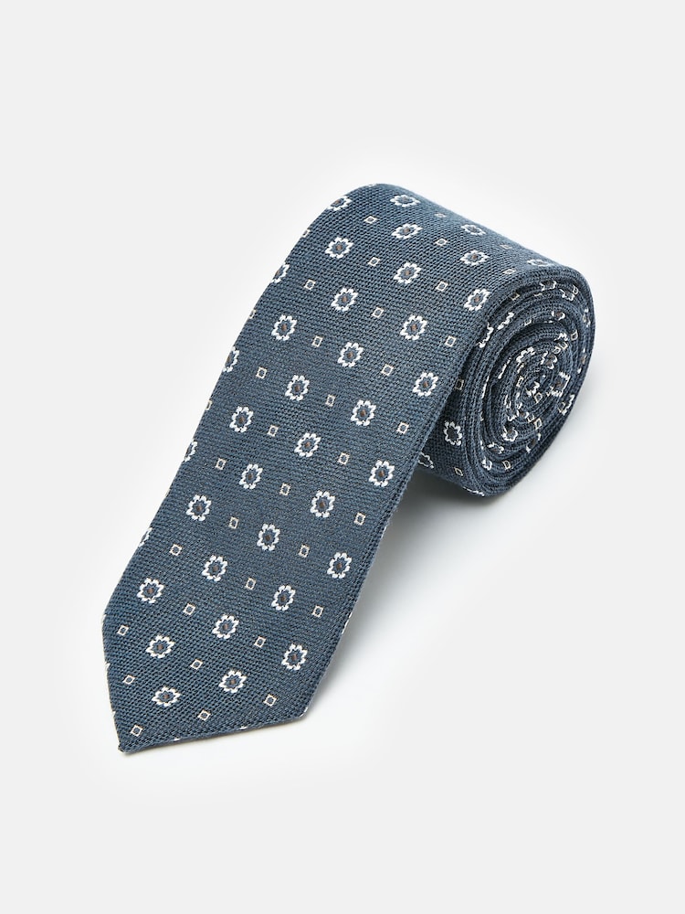 Joules Navy Blue Medallion Silk Tie - Image 1 of 3 Joules Navy Blue Medallion Silk Tie - Image 1 of 3