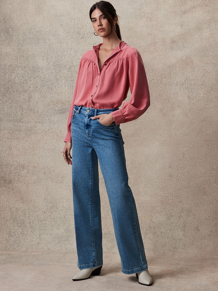 Pink Washed Ruffle Neck Long Sleeve Blouse - Image 2 of 7