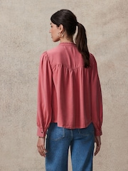 Pink Washed Ruffle Neck Long Sleeve Blouse - Image 3 of 7