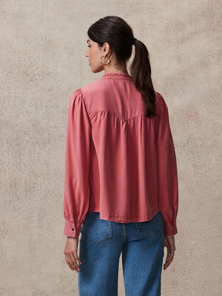 Pink Washed Ruffle Neck Long Sleeve Blouse - Image 3 of 7