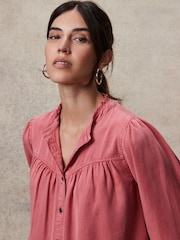 Pink Washed Ruffle Neck Long Sleeve Blouse - Image 4 of 7