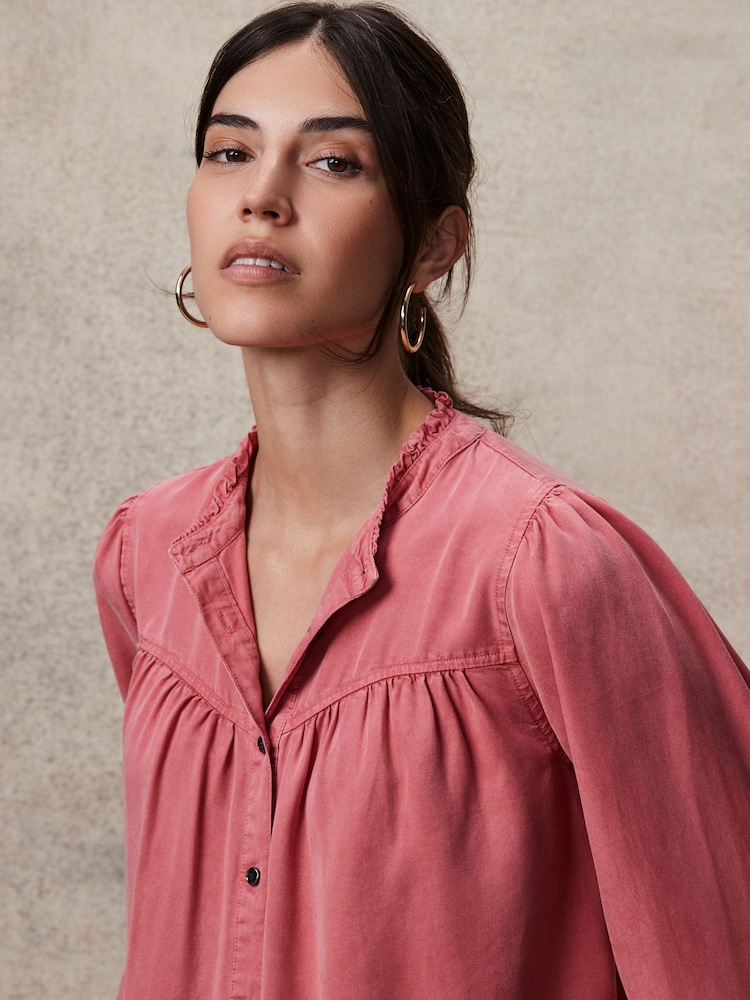 Pink Washed Ruffle Neck Long Sleeve Blouse - Image 4 of 7