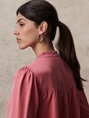 Pink Washed Ruffle Neck Long Sleeve Blouse - Image 5 of 7