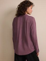 Wine Red Long Sleeve Textured Overhead V-Neck Blouse - Image 4 of 7
