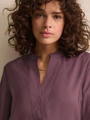 Wine Red Long Sleeve Textured Overhead V-Neck Blouse - Image 5 of 7