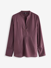 Wine Red Long Sleeve Textured Overhead V-Neck Blouse - Image 6 of 7