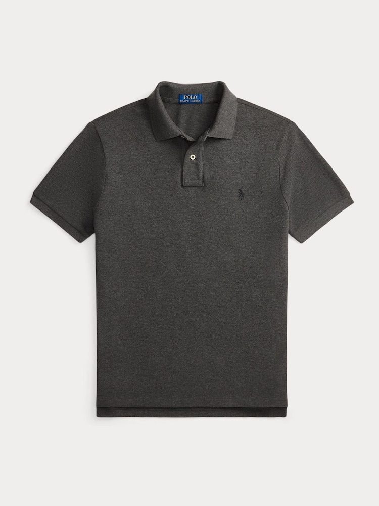 Polo Ralph Lauren Grey Custom Fit Mesh Pique Polo Shirt - Image 5 of 5