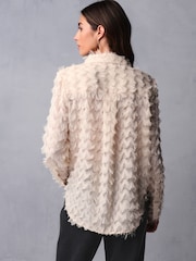 Ecru - Washed Volănașe Neck Mânecă lungă Bluze - Imaginea 12 din 12