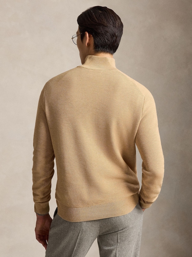 Polo Ralph Lauren Brown Mesh Knit Cotton Quarter Zip Jumper - Image 2 of 5