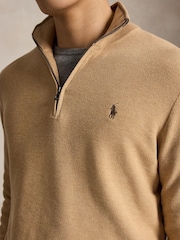 Polo Ralph Lauren Brown Mesh Knit Cotton Quarter Zip Jumper - Image 4 of 5