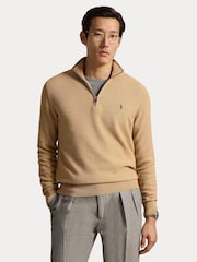 Polo Ralph Lauren Brown Mesh Knit Cotton Quarter Zip Jumper - Image 5 of 5