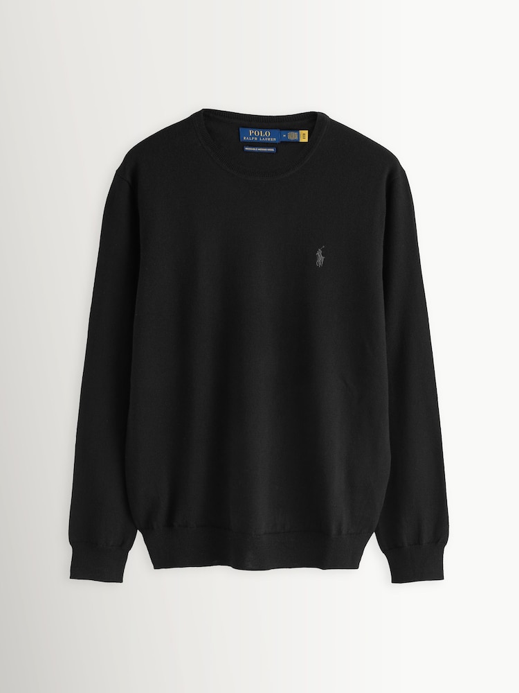 Polo Ralph Lauren Black Merino Crewneck Jumper - Image 1 of 1