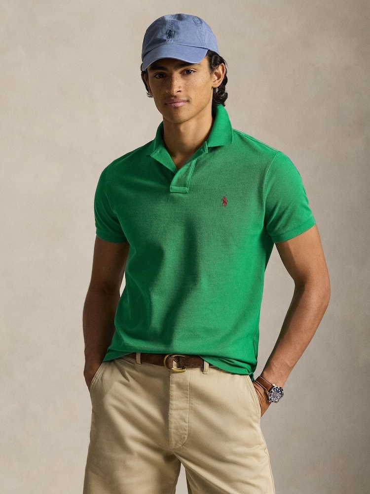 Polo Ralph Lauren Green Custom Fit Mesh Pique Polo Shirt - Image 1 of 2
