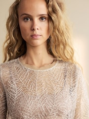 Gold Long Sleeve Sequin Leaf Blouse - Image 3 of 7