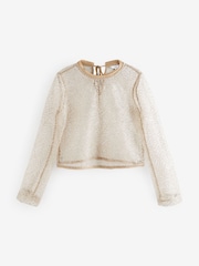 Gold Long Sleeve Sequin Leaf Blouse - Image 6 of 7
