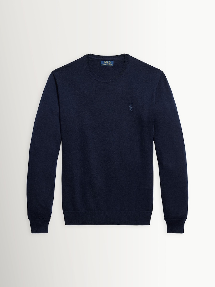 Polo Ralph Lauren Navy Blue Merino Crewneck Jumper - Image 5 of 5