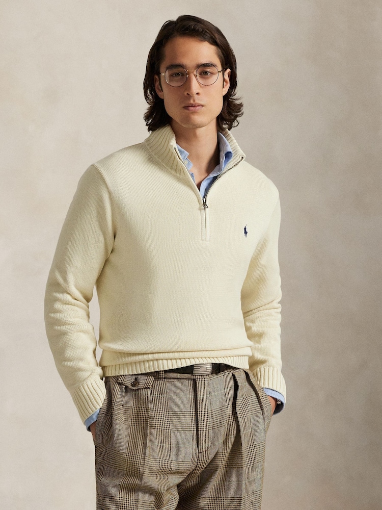 Polo Ralph Lauren Rib Stickad Bomull Quarter Zip Jumper - Bild 1 av 2