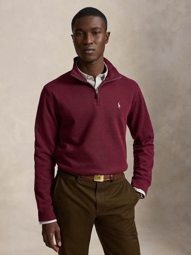 Polo Ralph Lauren Red Knit Half Zip Pullover Sweatshirt - Image 1 of 5 Polo Ralph Lauren Red Knit Half Zip Pullover Sweatshirt - Image 1 of 5