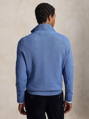 Polo Ralph Lauren Blue Mesh Knit Cotton Quarter Zip Jumper - Image 2 of 5