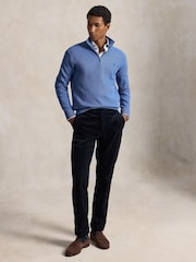 Polo Ralph Lauren Blue Mesh Knit Cotton Quarter Zip Jumper - Image 4 of 5