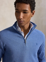 Polo Ralph Lauren Blue Mesh Knit Cotton Quarter Zip Jumper - Image 5 of 5