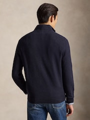 Polo Ralph Lauren Navy Blue Mesh Knit Cotton Quarter Zip Jumper - Image 3 of 6