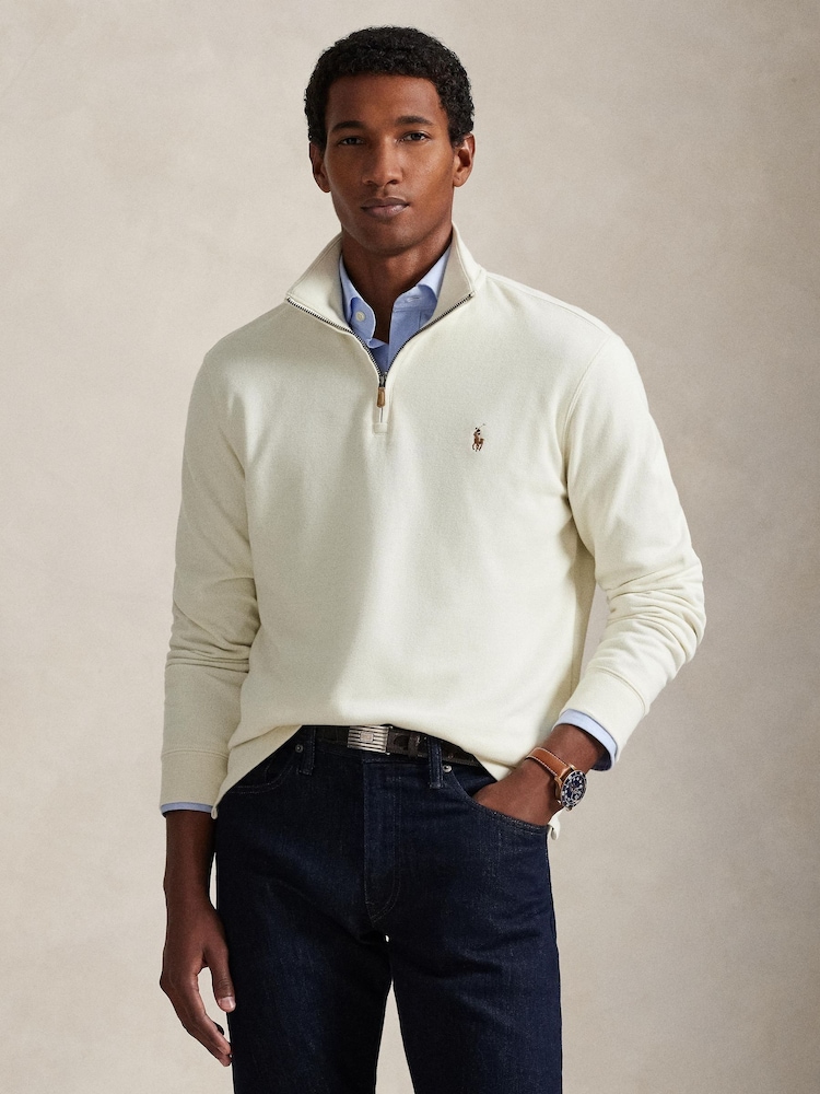 Polo Ralph Lauren Cream Knit Half Zip Pullover Sweatshirt - Image 1 of 2 Polo Ralph Lauren Cream Knit Half Zip Pullover Sweatshirt - Image 1 of 2