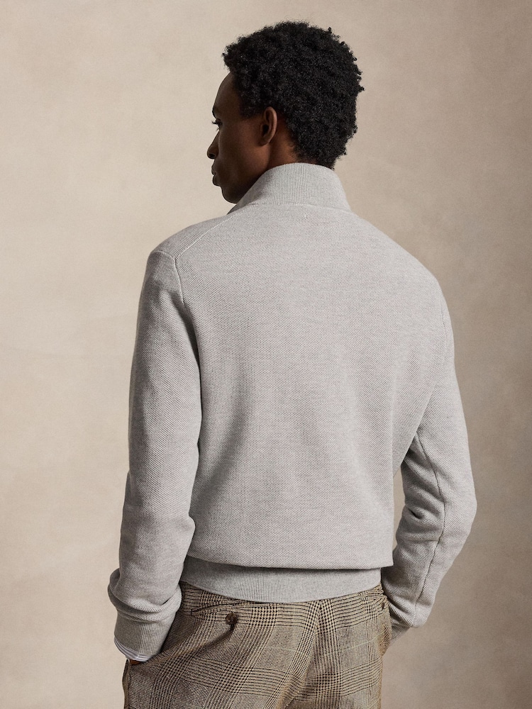 Polo Ralph Lauren Grey Mesh Knit Cotton Quarter Zip Jumper - Image 2 of 7