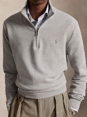Polo Ralph Lauren Grey Mesh Knit Cotton Quarter Zip Jumper - Image 4 of 7