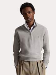 Polo Ralph Lauren Grey Mesh Knit Cotton Quarter Zip Jumper - Image 6 of 7