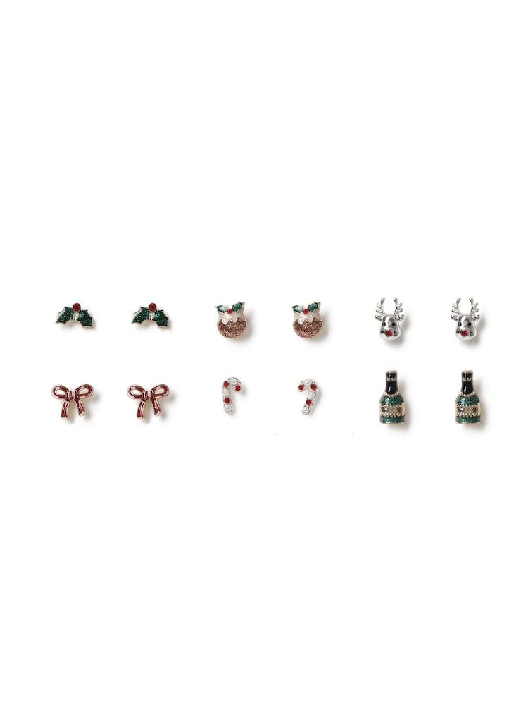 Aela Red Christmas Stud Earrings 6 Pack - Image 1 of 3 Aela Red Christmas Stud Earrings 6 Pack - Image 1 of 3