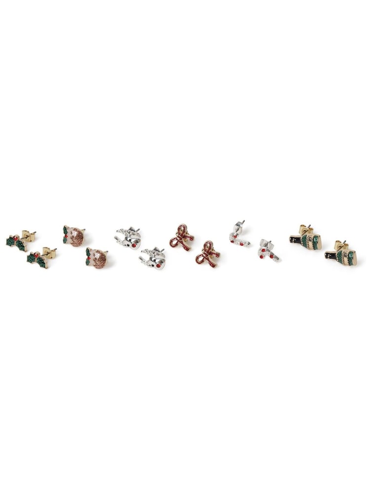 Aela Red Christmas Stud Earrings 6 Pack - Image 3 of 3 Aela Red Christmas Stud Earrings 6 Pack - Image 3 of 3